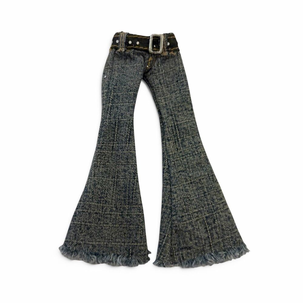 Bratz Doll Blue Denim Frayed Bell Bottoms Flare Jeans w/ Belt Buckle